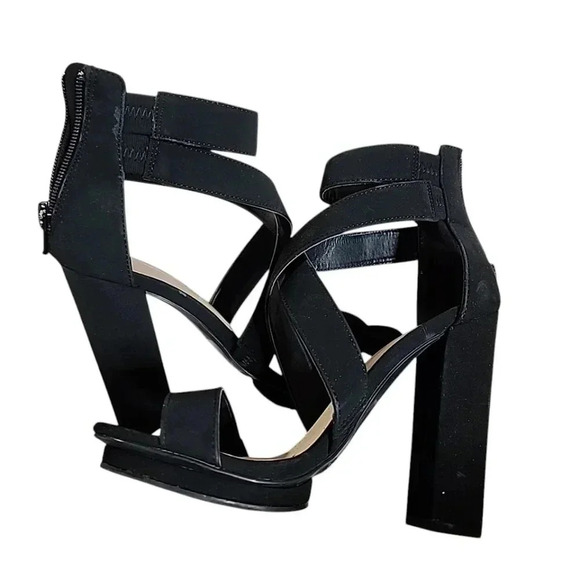 Charlotte Russe Black strappy block heels. Size 6 - Picture 2 of 7